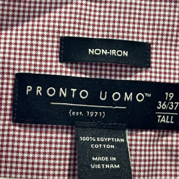 Pronto Uomo Red Dress Shirt Size 19 / 36-37 Tall Button Up Long Sleeve NWT - Picture 5 of 8